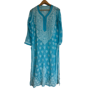 Lucknowi Chikankari Georgette Hand Embroidered Size 42 Woman Lady Kurta NEW
